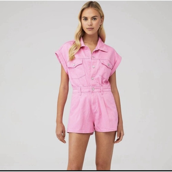 Blanknyc Pink Cotton Button Front Romper, Size XS PREOWNED - Picture 1 of 14